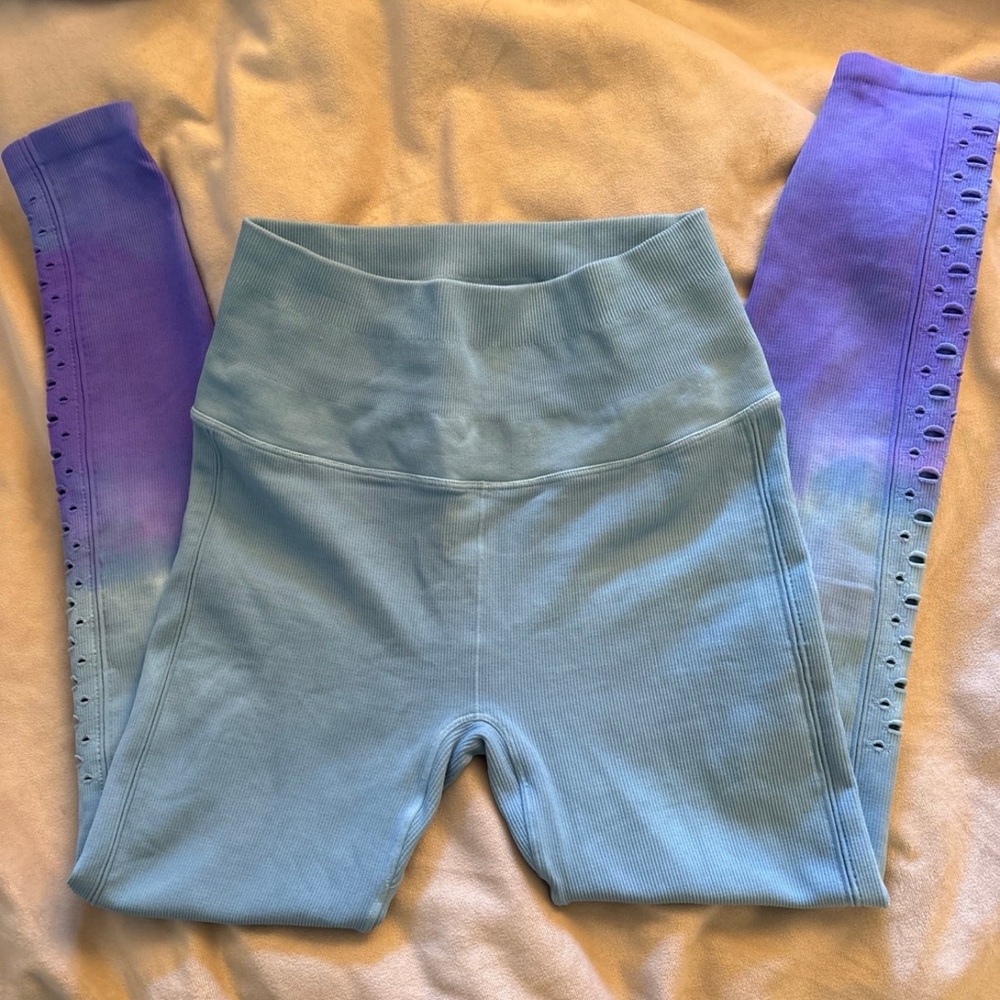 Spiritual Gangster Self Love Tie Dye Ribbed & Laser Cut Leggings, Size XS/S
